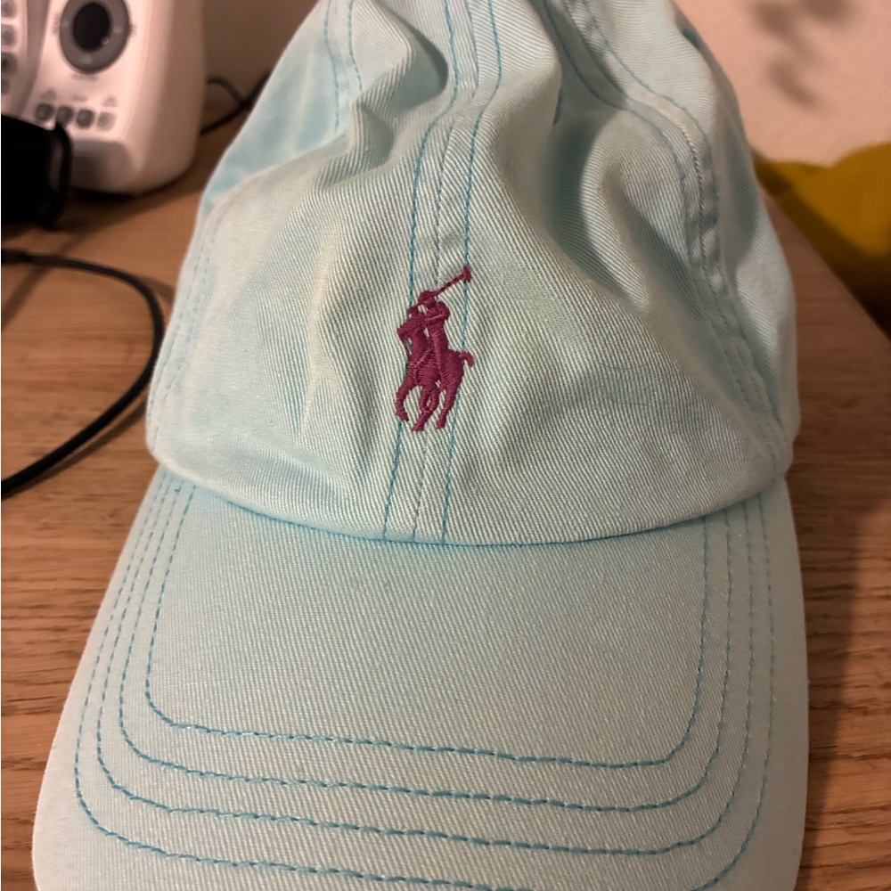 Polo by Ralph Lauren womens Aqua Cap with Pink Logo